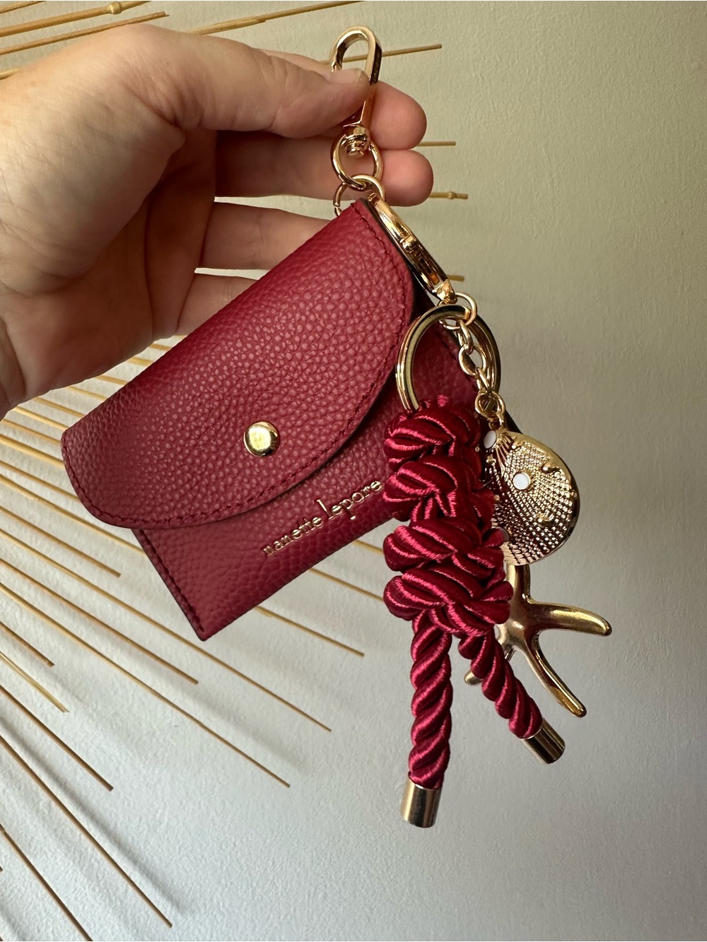 Nanette Lepore Red Faux Leather Card Case with Tassel & Seashell Bag Charm NWOT - Picture 6 of 6
